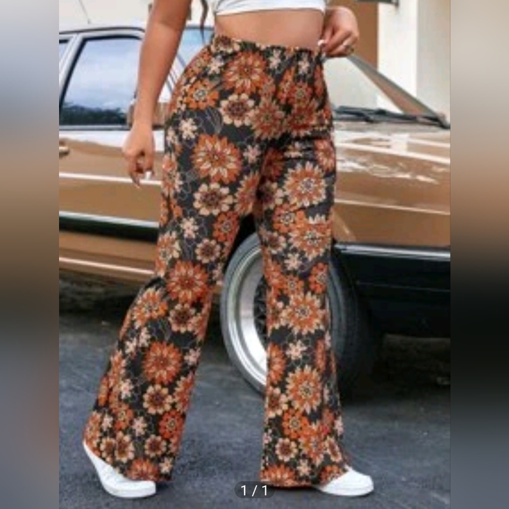 Flare print psychedelic rave festival western vintage print bell bottom … - Picture 3 of 6